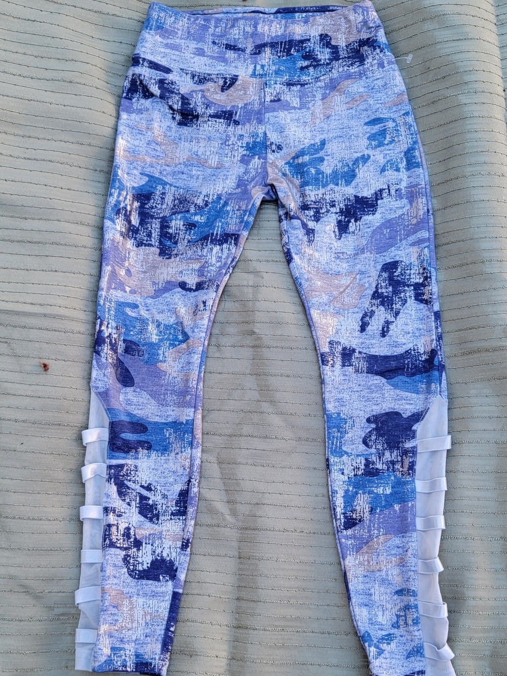 Justice Blue Camo Leggings with White Side Ruffles